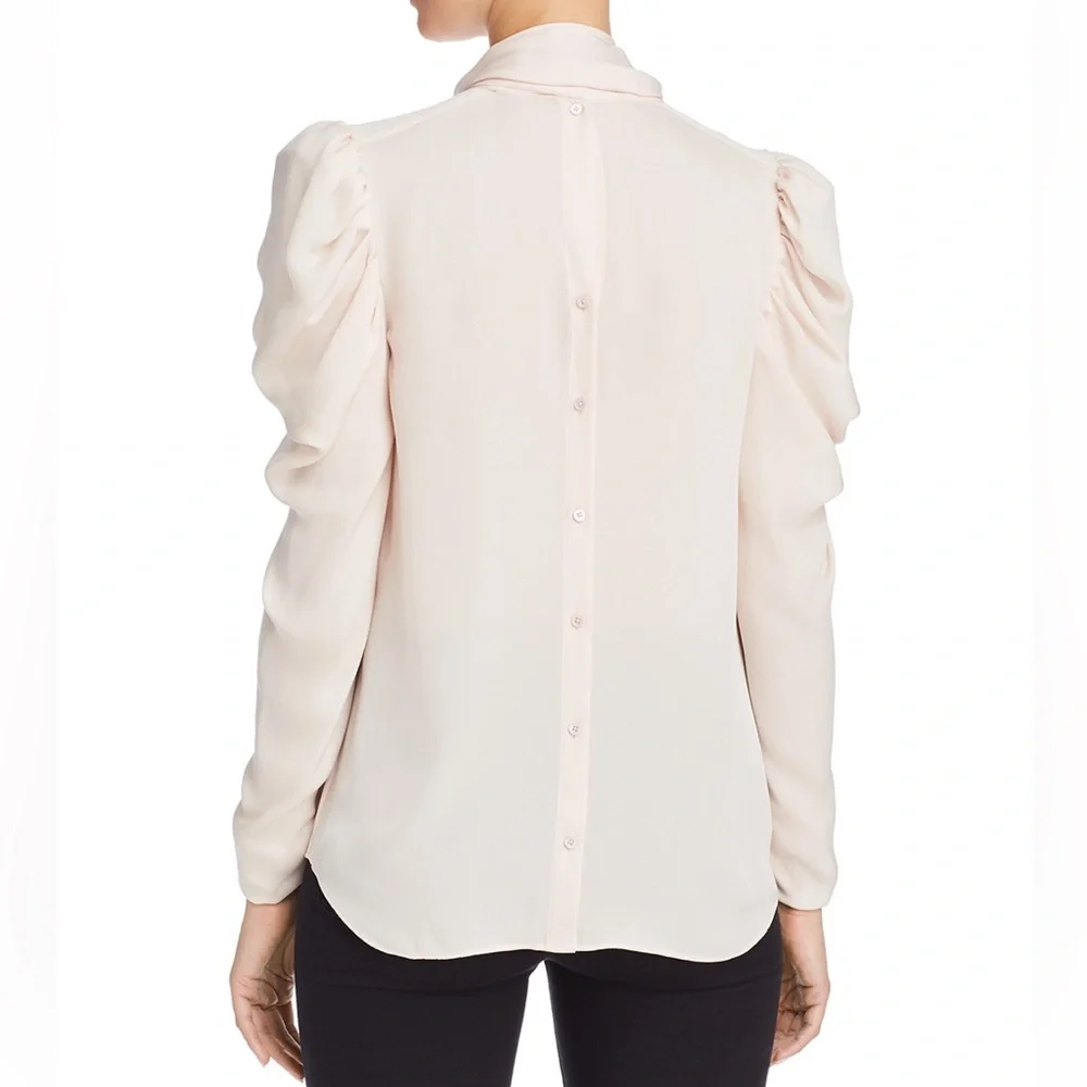 NEW Joie Tie Bow Long Puffed Sleeve Silk Blouse Medium $278 Retail - Picture 5 of 11